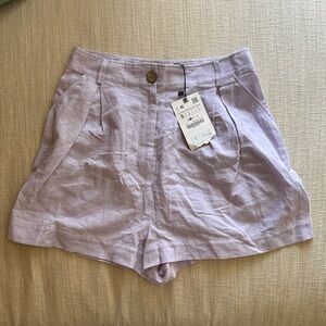 Zara Purple High Waist Shorts with Tailored Pleats